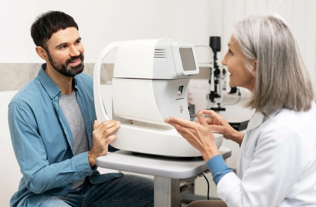 An eye doctor explaining how the next test in the eye exam works.
